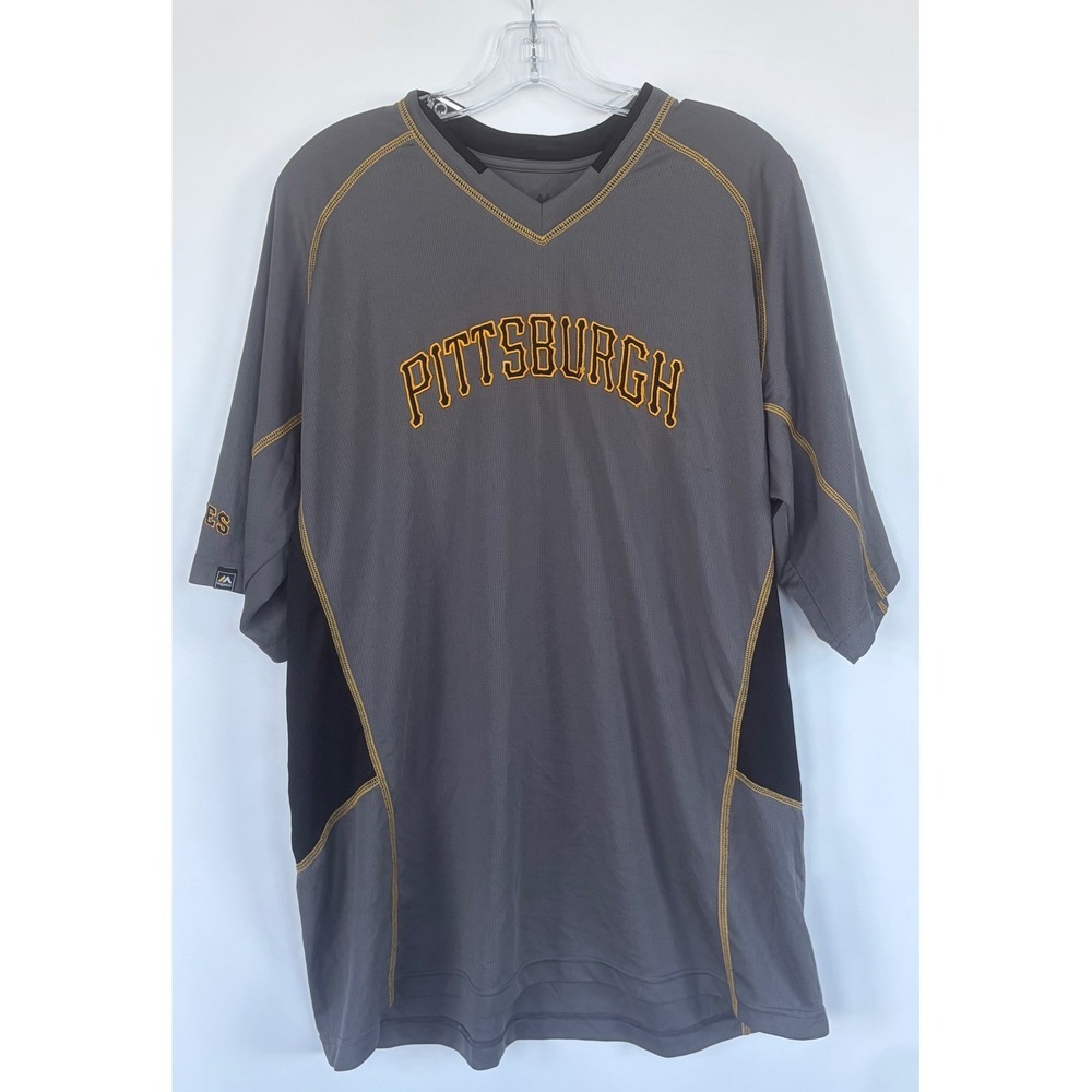 Majestic Pittsburgh Pirates MLB Batting Practice Jersey Gray Mens XL V-Neck